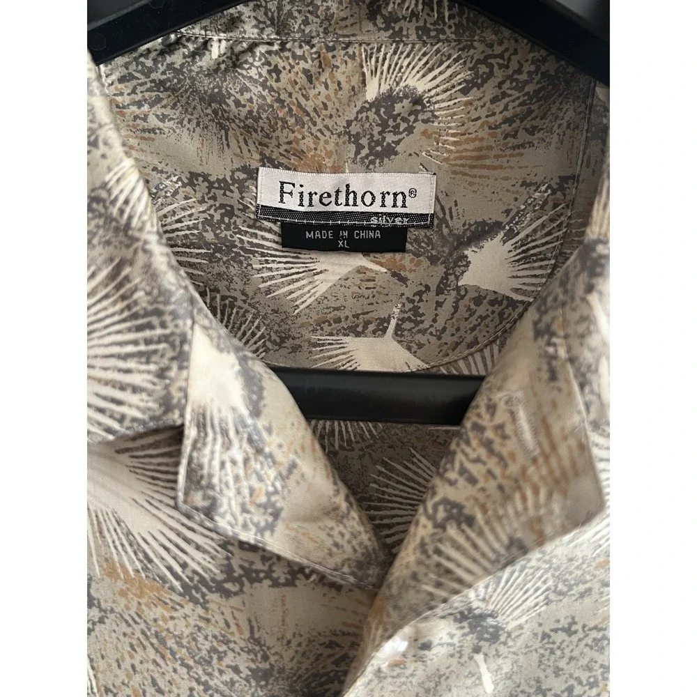 Vintage Firethorn 100% Silk Button-Up Shirt – Abstract Desert Palm Print (XL) - Picture 3 of 9